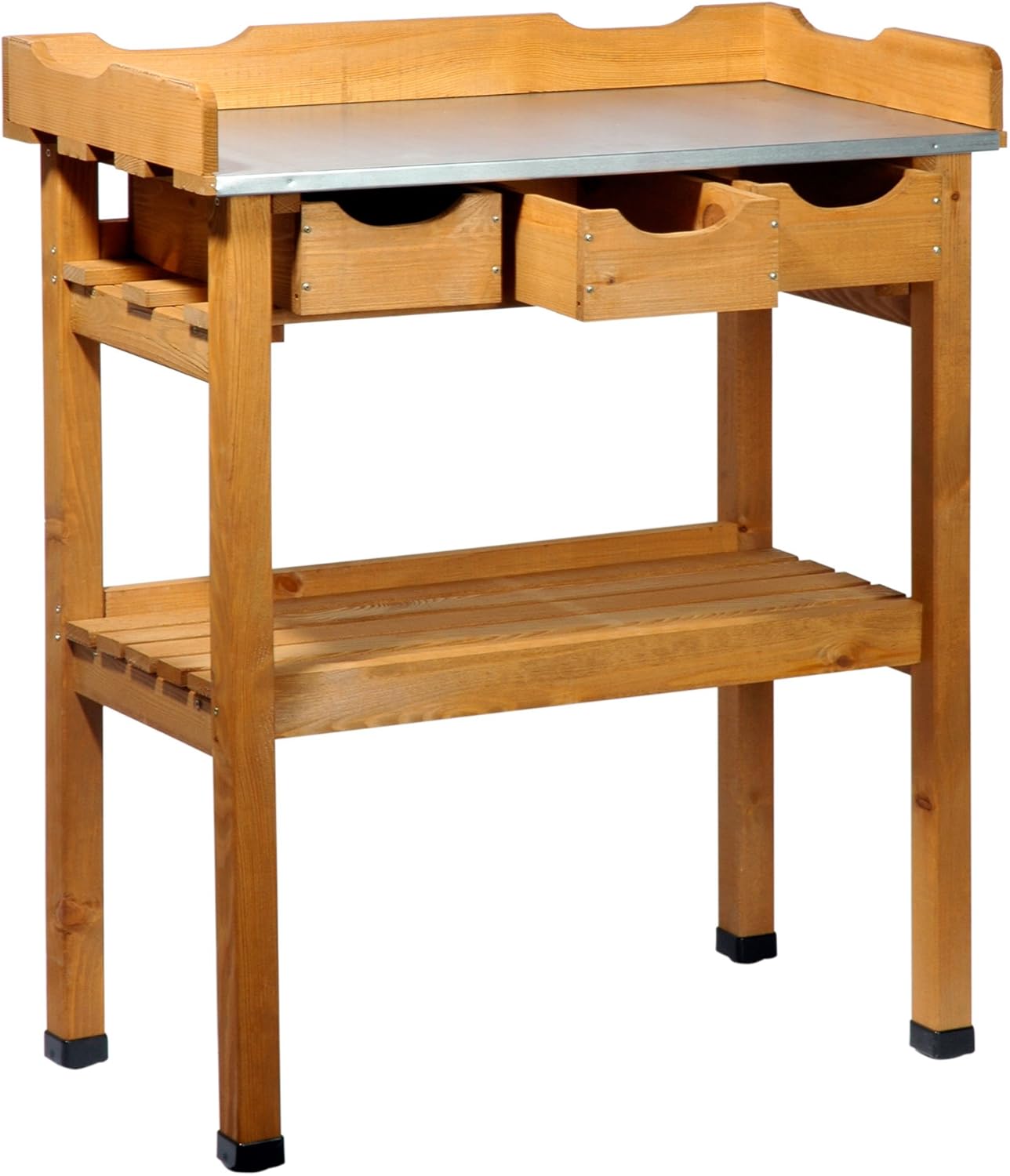dobar 29030e Praktischer Pflanztisch mit 3 Schubladen und 2 Ablageflächen aus imprägniertem Kiefernholz, 80 x 40 x 90 cm
