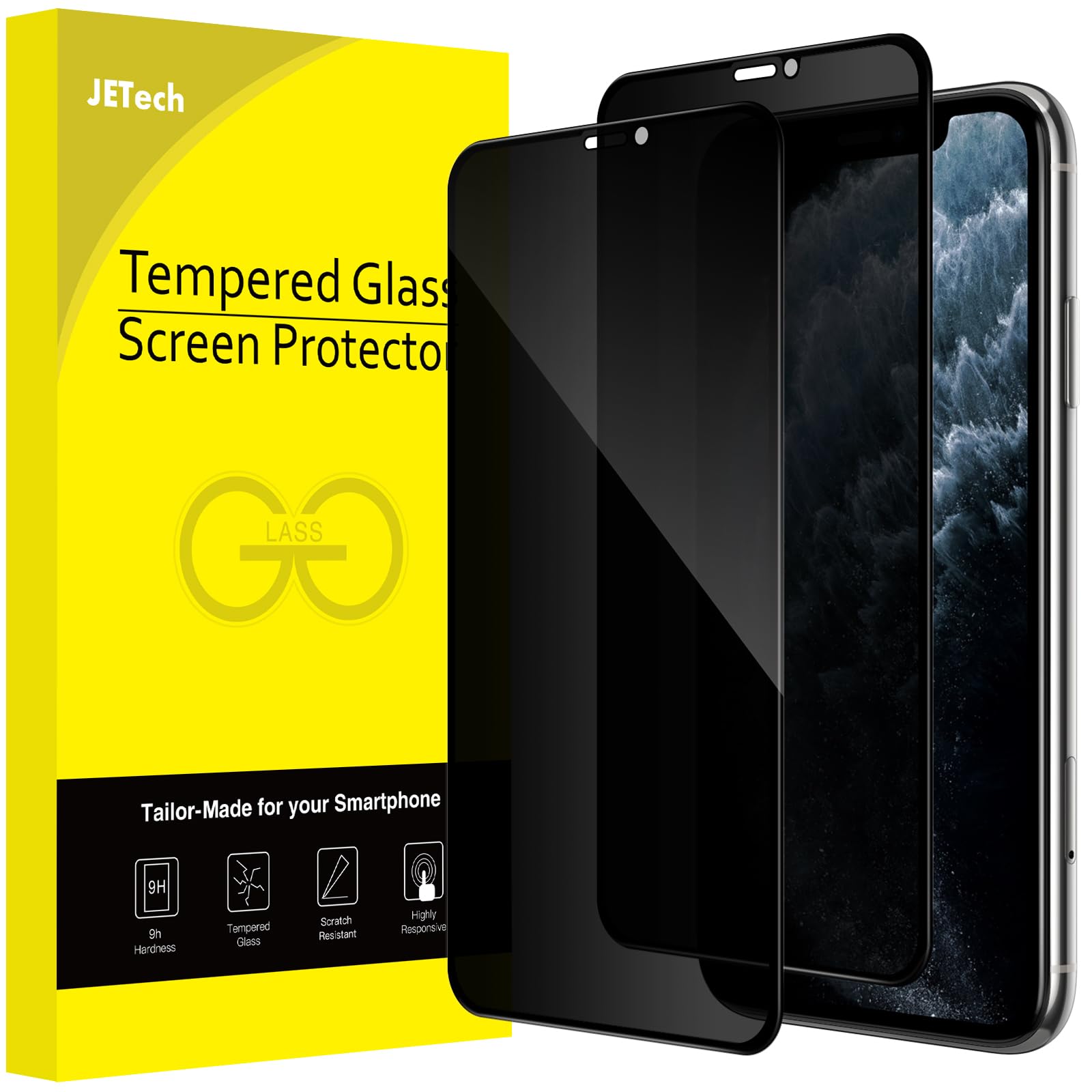Photo 1 of JETech Privacy Full Coverage Screen Protector for iPhone 11 Pro Max/XS Max 6.5-Inch, Anti-Spy Tempered Glass Film, Edge to Edge Protection Case-Friendly, 2-Pack