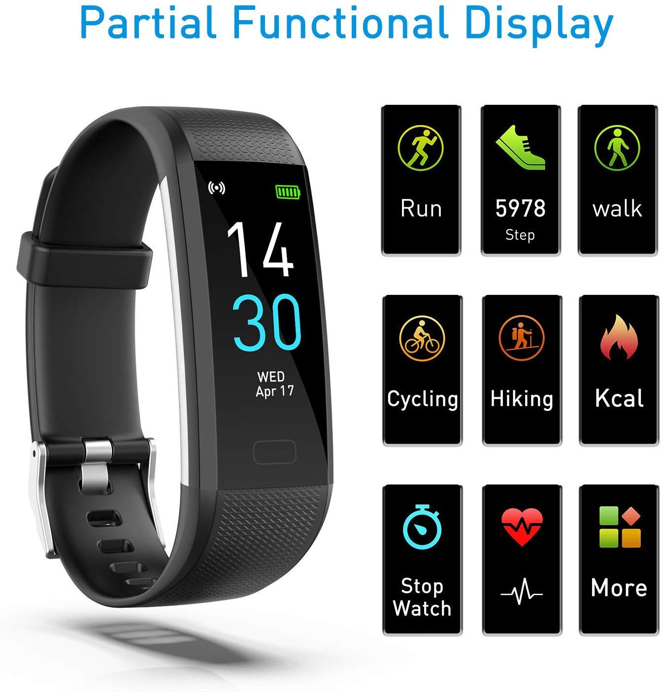 Fitness Tracker HR, Activity Tracker Watch with Heart Rate Monitor, IP68 Waterproof Smart Fitness Band with Step Counter, Calorie Counter, Pedometer Watch Black for Kids Women and Men
