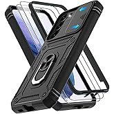 Gritup for Samsung Galaxy S22+ Plus Case with Screen Protector*2, Galaxy S22 Plus Case Build in 360° Rotating Ring Kickstand, Military Grade Protective Case for S22 Plus Phone, Black