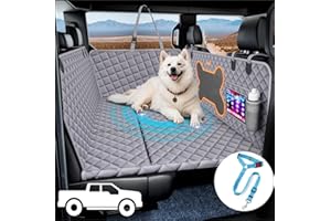Geotick Dog Seat Cover for Trucks, Hard Bottom Dog Hammock Back Seat Extender for Dogs for F150, RAM1500,Silverado,GMC Sierra - Waterproof Truck Seat Protector for Dogs Back Seat（Gray）