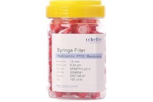 COBETTER 100 Pack Syringe Filter PTFE hydrophilic Lab Filters 0.22μm Pore Size 13mm Diameter Filtration Non-sterile Red