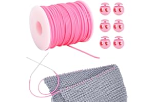 NBEADS Synthetic Rubber Cord Kit, 54.68 Yards - 6 Plastic Cord Locks for Drawstring, Elastic Shoelace, Hot Pink