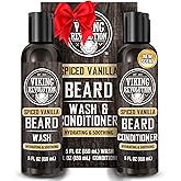 Viking Revolution Beard Wash and Beard Conditioner for Men with Argan Oil and Jojoba Oil - Beard Softener and Strengthener Beard Care Beard Shampoo and Conditioner with Beard Oil (5oz, Spiced Vanilla)