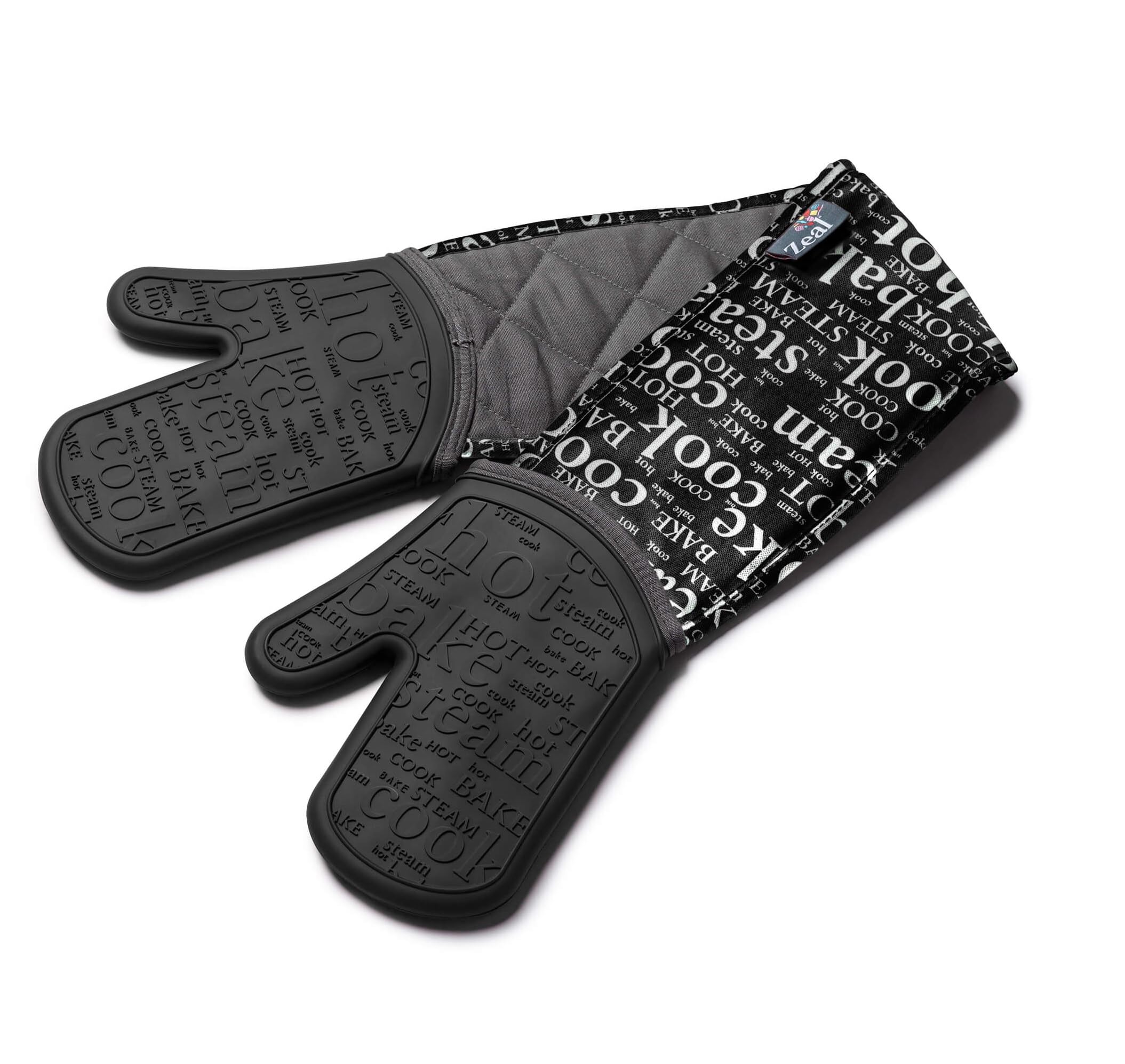 Zeal Silicone Double Oven Gloves, Heat, Steam and Water-Resistant Mitts with Quilted Fabric Inner, Non-Slip Grip. Perfect for Cooking and Baking. Machine Washable, Black — image 1