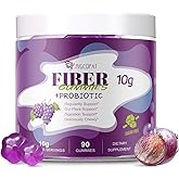 Migcopat 10G Fiber Gummies for Adults, No Sugar Added Grape Flavor, Fiber Supplement with 30 Billion CFU Probiotics Blend, ACV, Vitamin C, Inulin, Support Digestive Health, 90 Count