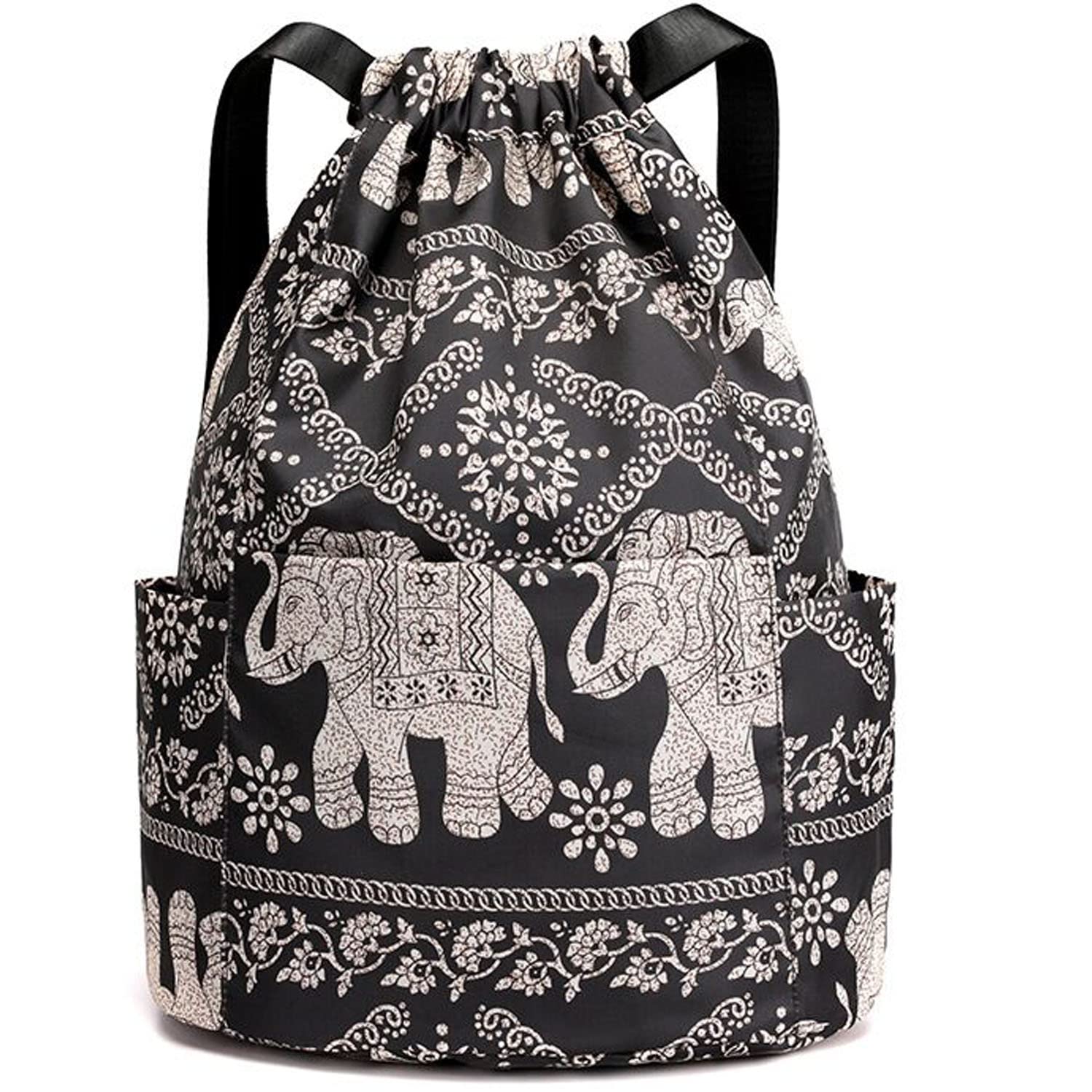 Veyarien Drawstring Gym Bags, Waterproof Swimming Bag Draw String Swim PE Bags for Kids, Large Travel Beach School Bag Sports Backpacks for Shopping Yoga for Girls Adults Men Women (Elephant)