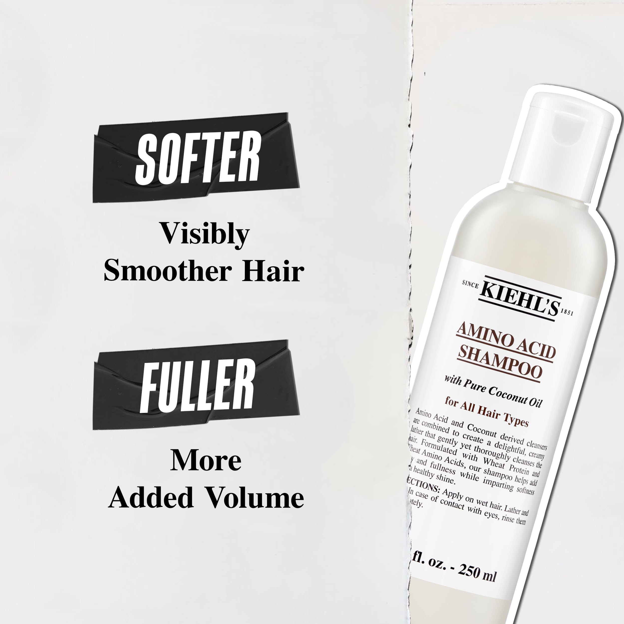 Kiehl's Amino Acid Shampoo, with Amino Acids and Coconut Oil to Clarify and Cleanse, Helps Strengthen Hair, Prevent Breakage, Without Compromising Hydration, Suitable for All Hair Types, Paraben-Free