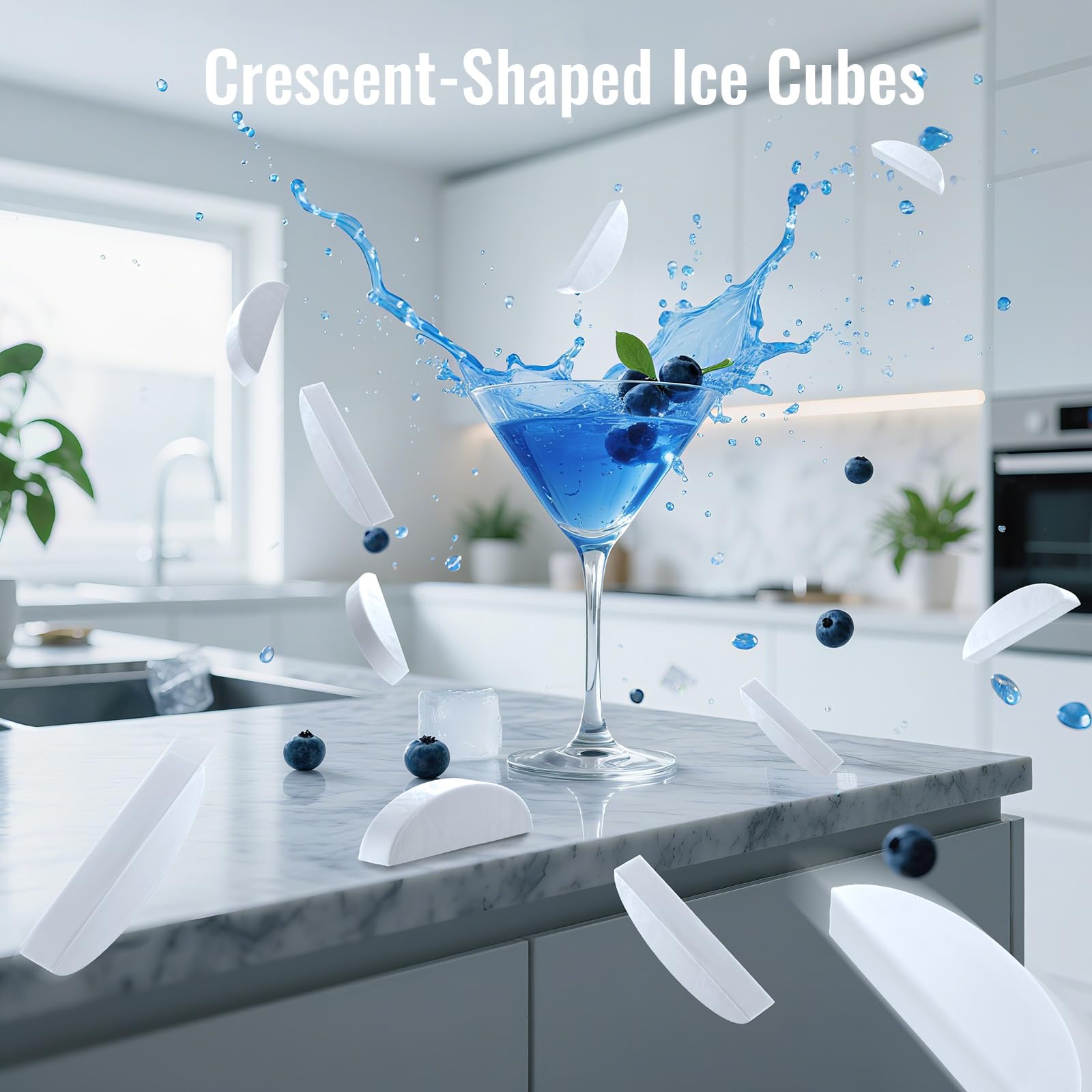 IECIVC Under Counter Crescent Ice Maker Machine, 15'' W Drainless Built-in Ice Maker, 25 LBS/Day with 22 LBS Storage Bin, Perfect for Commercial Home Bar, No Drain