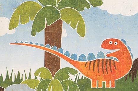 Amazon キッズブルースカイ壁紙ボーダーレトロデザインロールのための緑のオレンジ色の恐竜15 X 6 トリムボーダー