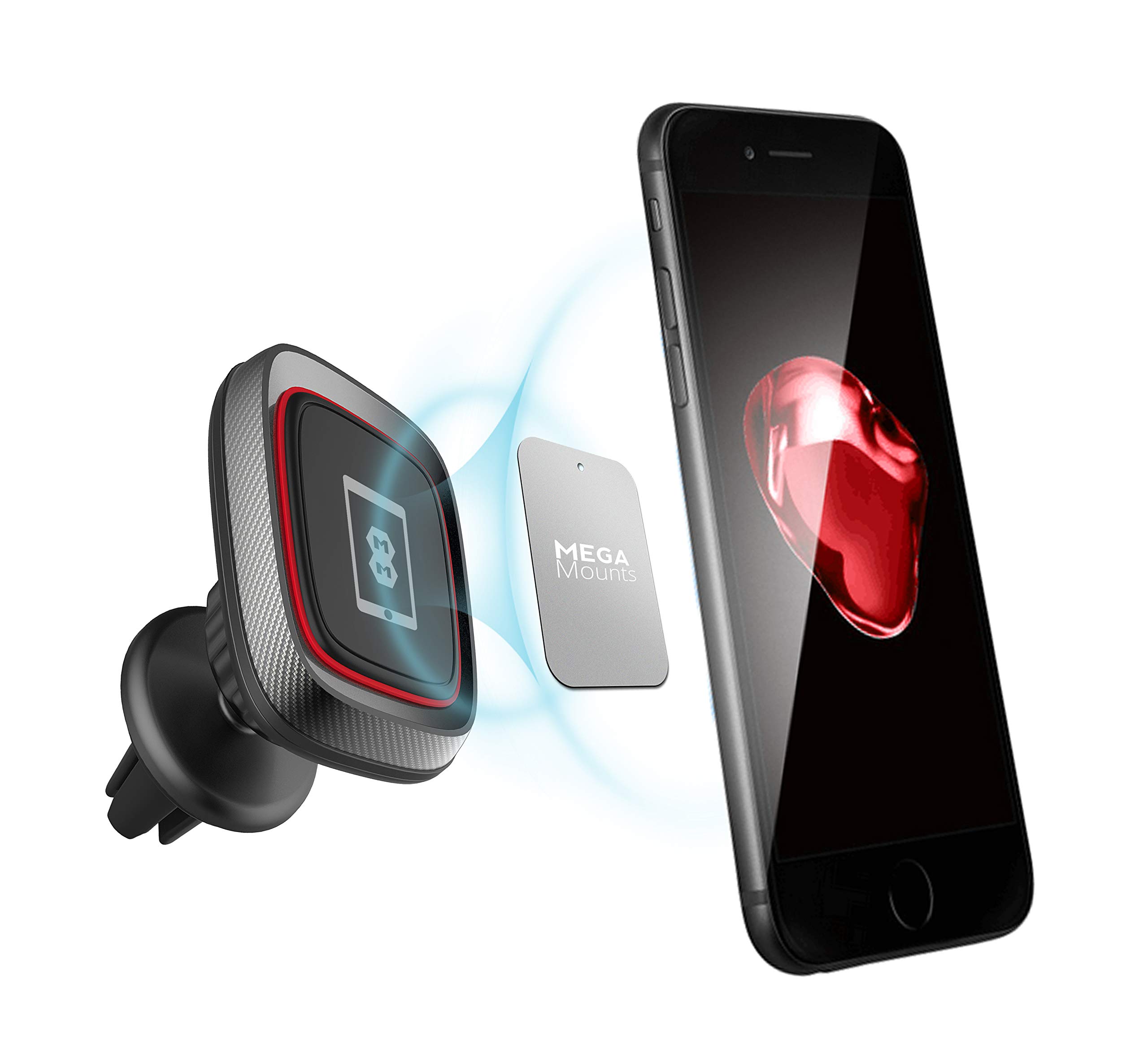 Mega Mounts - Carbon Car Phone Mount Magnetic Air Vent Phone Holder Compatible with iPhone 14 13 12 11 Pro Max XR XS Max X 8 7 6 SE, Galaxy S22 S21 S20, Huawei, Oneplus
