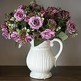 CHvista 3 Bundles Fall Artificial Flowers Bouquet, Autumn Fake Roses Bouquet Faux Fall Floral Arrangements for Centerpiece Table Wedding Party Home Decor (Purple Rose Red)