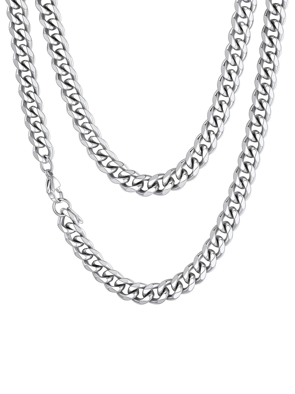 Richsteel Necklace Mens Silver Chain 9mm Heavy Cuban Link Chains Miami Necklace Solid Stainless Steel Curb Necklaces Casual Jewellery 30"