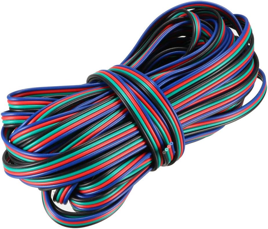 sourcing map RGB Wire 22AWG 4 Pin 4 Color Extension Cable Line for LED Strip 5050 3528 Cord 33ft / 10m
