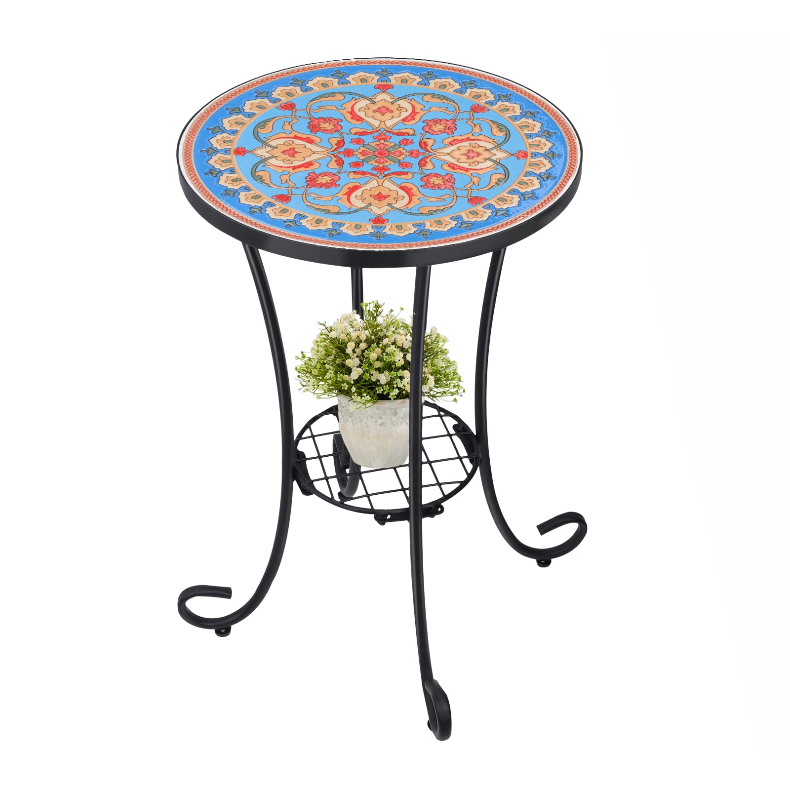 Photo 1 of VCUTEKA Outdoor Side Table Mosaic Patio Table Accent Tables Mosaic Tile Top Metal Frame Small End Tables Porch Beach Patio Garden Balcony Blue 14''