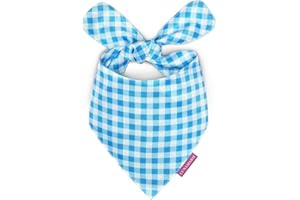 LunaMarie - Luxury Pet Birthday Bandanas -Premium & Silky Poly Fabric | 100% Handmade | Custom Shape Dual Layered (Blue Checkers, Large)