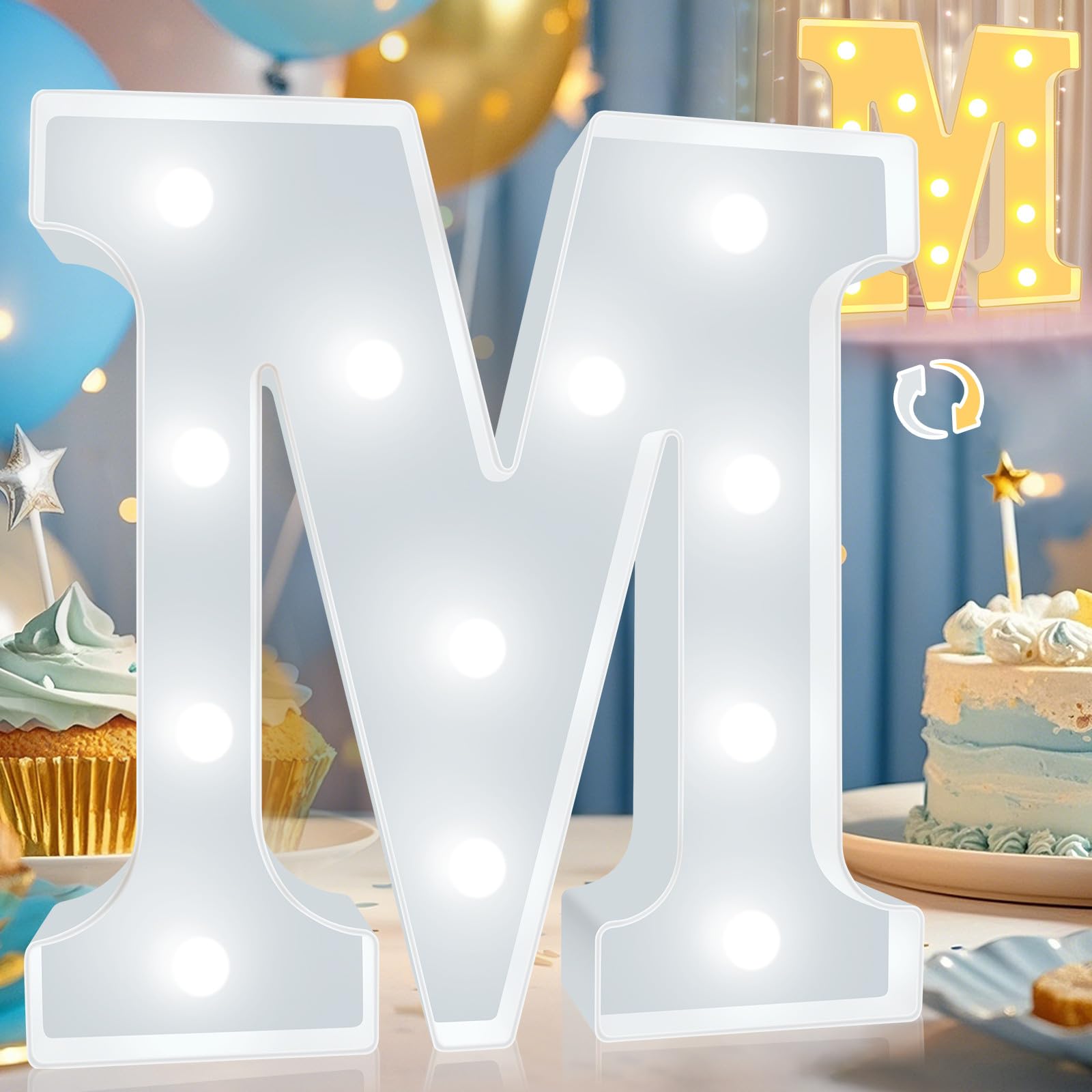 Photo 1 of Pooqla LED Marquee Letter Lights, Warm White and Cool White Decorative Lighted Letters, Light Up Alphabet Letters for Boys Girls, Party, Wedding, Bar, Night Light, Birthday Decoration, Letter M
