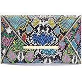 Newfancy Women Snakeskin Envelope Clutch Bag Crossbody Purses With Chains Evening Party Prom Shoulder Messenger Handbags