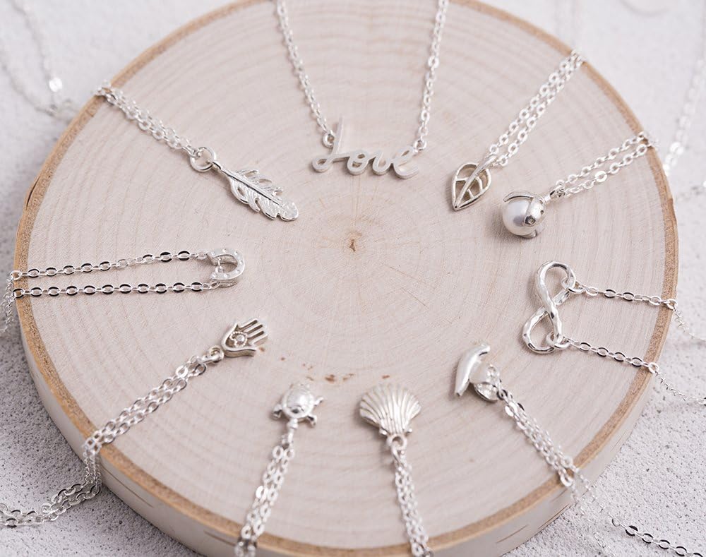Silver Delicate Minimal Charm Necklace - Cute Charms, Hamsa, Infinity, Horseshoe for Layering and Gifting, LUVINMARK