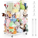 Stuffed Animal Storage Plush Toy Organizer Rolling Stuffed Animal Holder with Wheels Large Stuffed Animal Storage Zoo, Elastic Band for Playroom Bedroom Nursery, Large Capacity, White