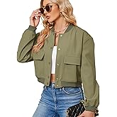 Zando Bomber Jacket Women 2026 - Short Cropped Jacket Women Button Down Long Sleeve Casual Varsity Jackets with Pockets