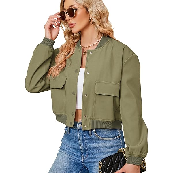 Amazon.com: Amy Babe womens Cropped Bomber Jacket Button Down