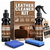 Nozerix Leather Cleaner and Conditioner, 5-Piece Leather Cleaning Kit, Leather Conditioner, Cleans Stains, Restores Softness and Shine, Protects Against Cracking, for Car Seats, Sofa, Bags