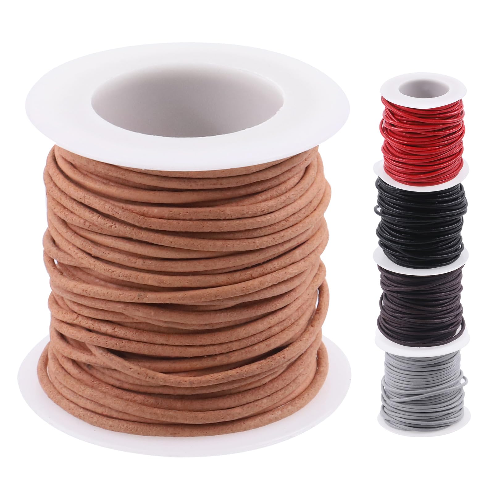Swpeet 1 Roll 2mm x 11Yard Natural Color Leather Rope, Crafts Round Cowhide, Jewelry Leather Cord, Natural Rawhide Rope for Jewelry Making, Shoelaces, Braided Bracelets, Versatile Applications