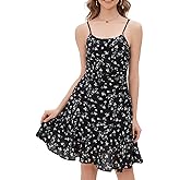 ZTC Floral Summer Dress for Women Spaghetti Strap Sleeveless A-line Dress Casual Beach Daily Wear Perfect for Vacation Black L