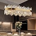 Siljoy Modern Crystal Chandelier 16-Light Rectangular Brass Gold Raindrop Chandelier Luxury Oval Adjustable Height Hanging Ceiling Light Fixture for Dining Room Living Room Kitchen Island L35.4''