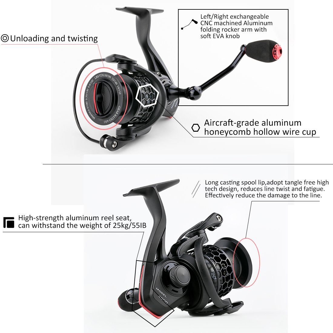 [2017 New] BLISSWILL Spinning reel Smooth 12+1BB Spinning Fishing Reel CNC Machined Carbon Fiber Drag Right/Left Retrieve Inshore Spin Reel for Saltwater and Freshwater (Model 2000)