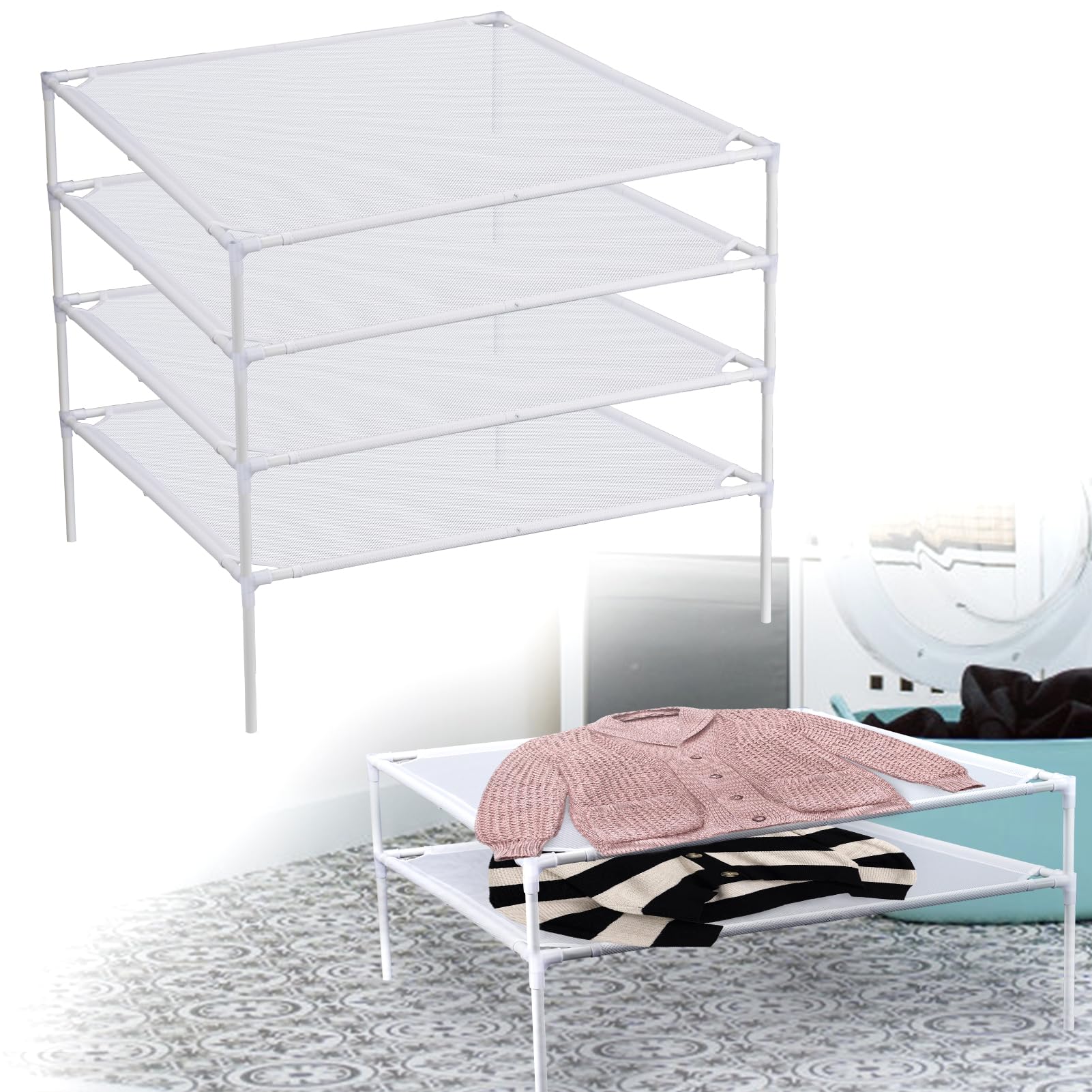 Photo 1 of 4Pack Sweater Drying Rack- Stable Mesh Clothes Drying Rack with Excellent Load-Bearing- Stackable Flat Laundry Drying Rack Folding Sweater Drying Rack for Quickly Dry Exquisite Sweaters Socks Toys