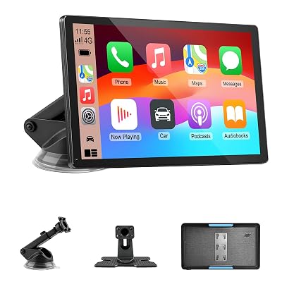 CarPlay Screen for Car, 9'' Wireless CarPlay & Android Auto - Smart Portable Touchscreen with Bluetooth/FM, Mirror Link, Voice Control, GPS Navigation, Hands-Free Calling, Plug & Play Car Play Screen