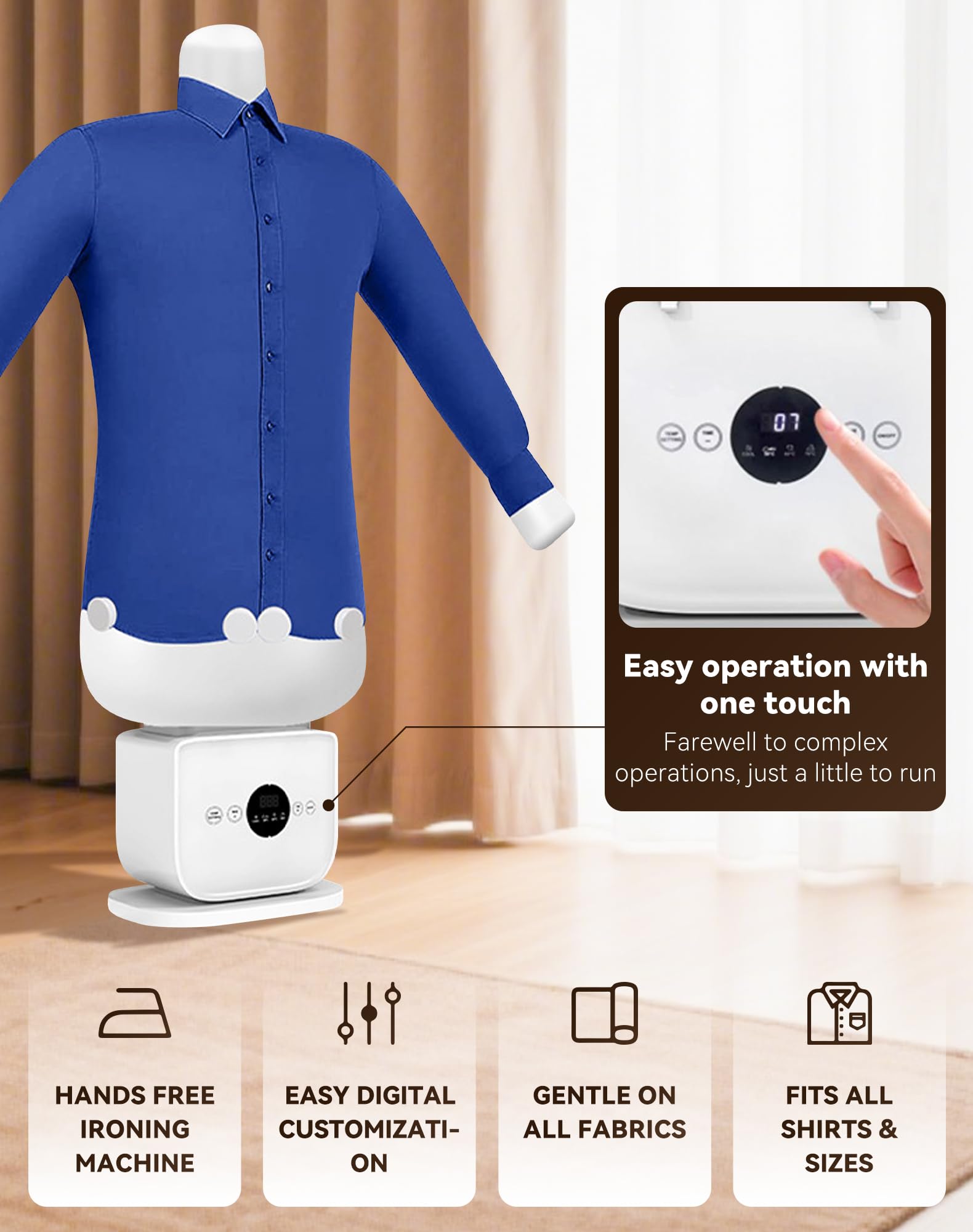 Automatic Steam Iron, Upgraded Touched Automatic Ironing Machine, 2026 New Hands-Free Automatic Ironing Machine 3.0, 8 Minutes Quick Ironed Dry, Time & Temperature Adjustable