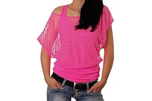 Smile Fish Women Casual Sexy 80s Costumes Fishnet Neon Off Shoulder T-Shirt