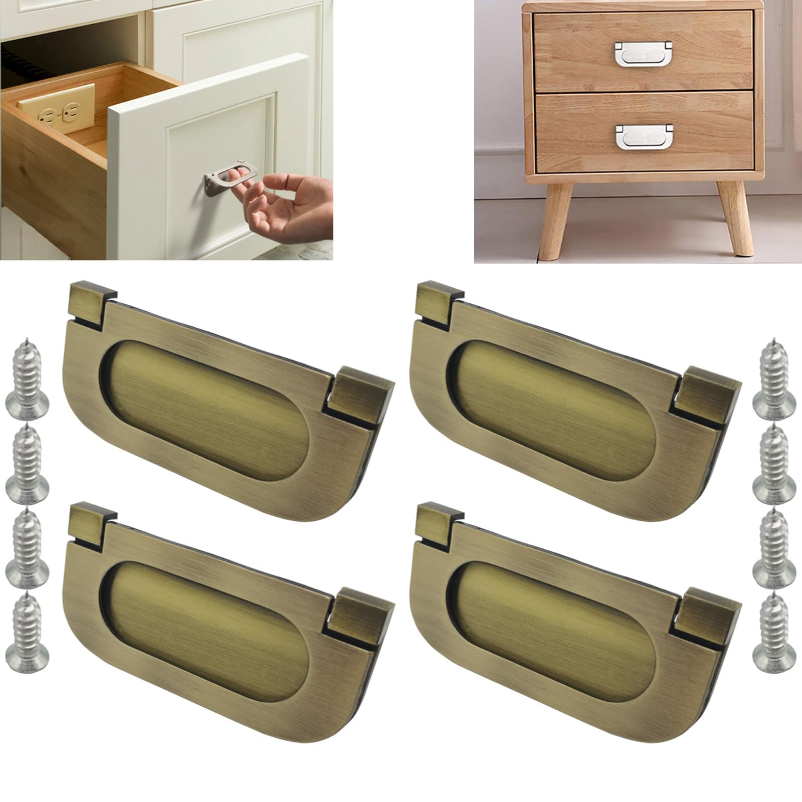 CTRICALVER 4PCS Flush Ring Pull Zinc Alloy Cabinet Drawer Pull Handle|Pull Handle Invisible Door Knob 35mm|for Cupboard Drawer Cabinet Wardrobe Accessories-with Screws (Bronze)