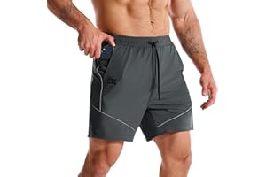 BROKIG Mens AdiArmor Gym Shorts Quick Dry Running Workout Athletic Sport Tennis Short for Men with Zip Pocket