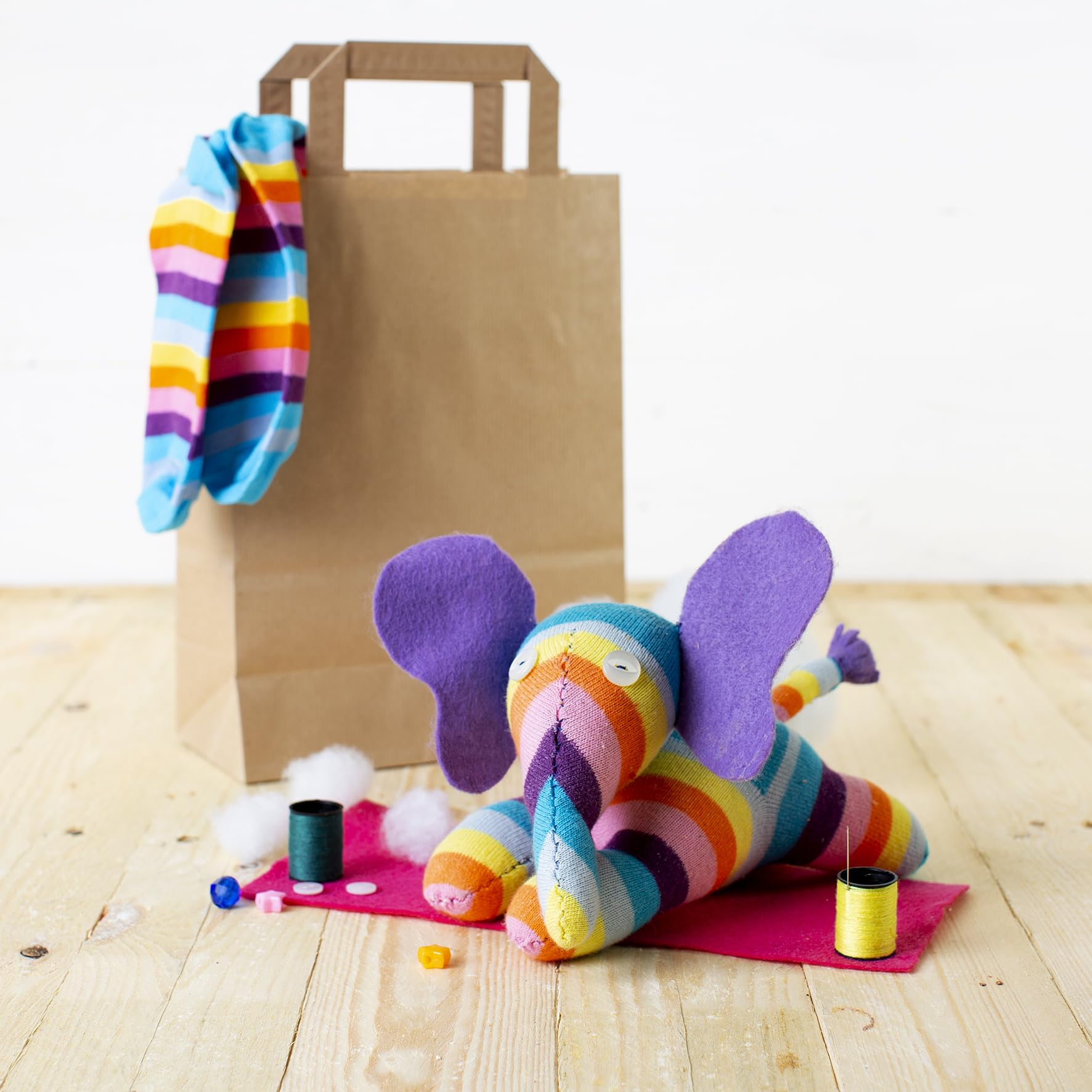 Sock Elephant Craft Kit - Complete Sewing kit to Create Your own Elephant
