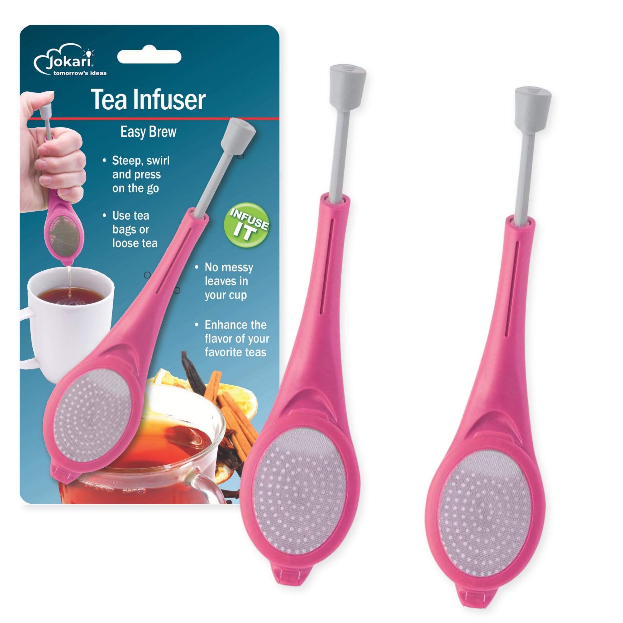 Jokari 10832 - Tea Infuser Easy Brew Pink - One Size – Single Cup - 2 Pack