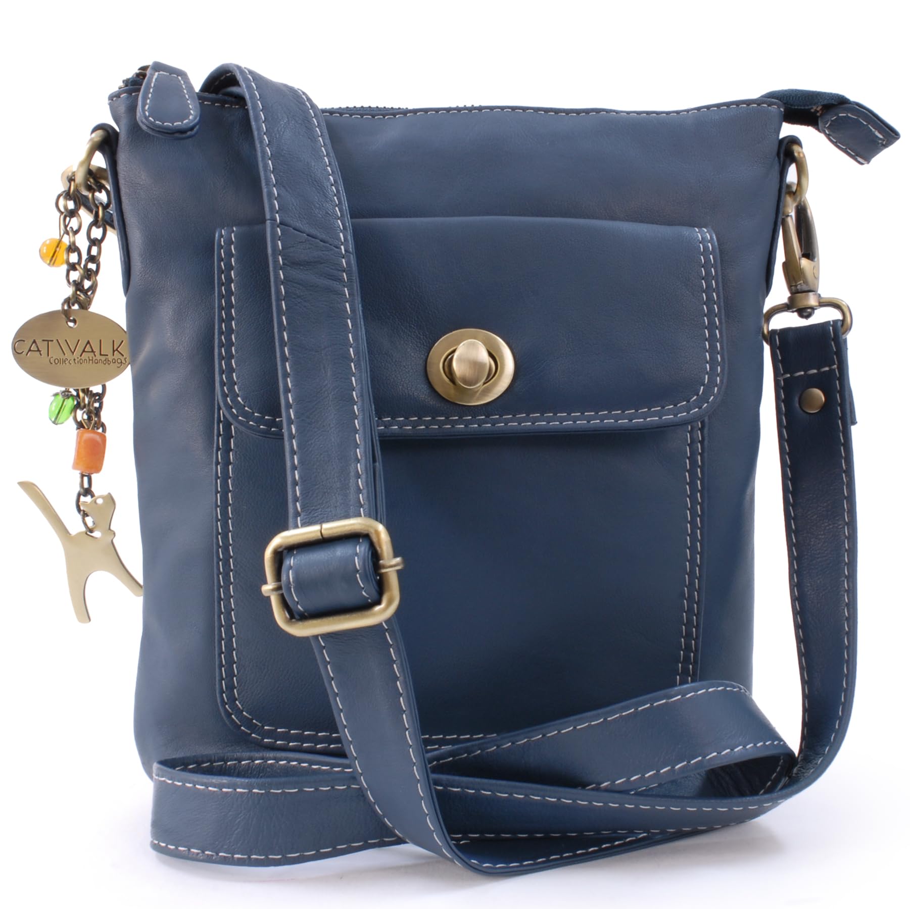 Catwalk Collection Handbags - Small Leather Cross Body Bag For Women - Adjustable Detachable Shoulder Strap - Laura - Blue