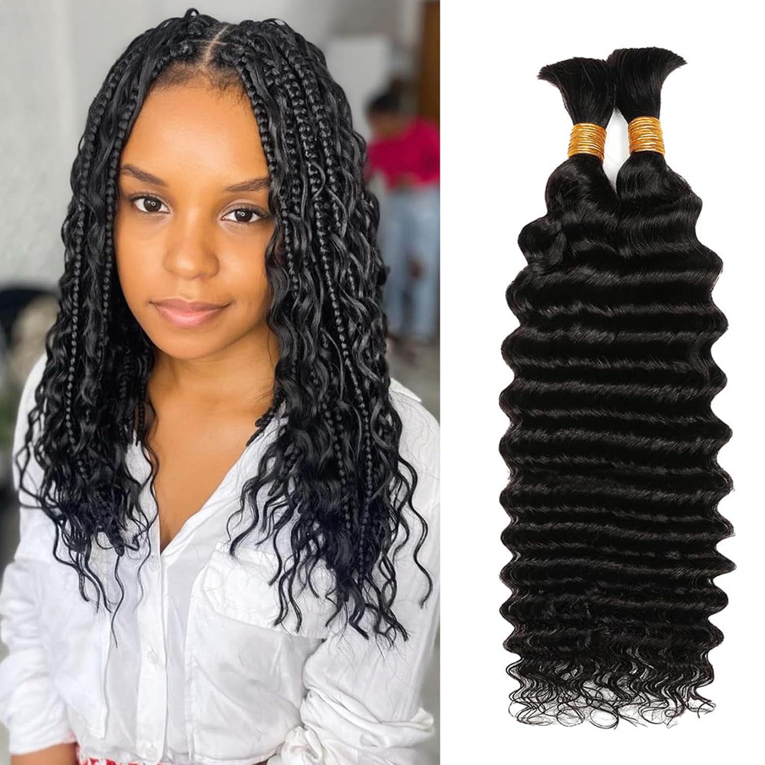 Hair for Boho Braids (Deep Wave 1B#, 12Inch 100g(50gx2Bundles)) — image 1