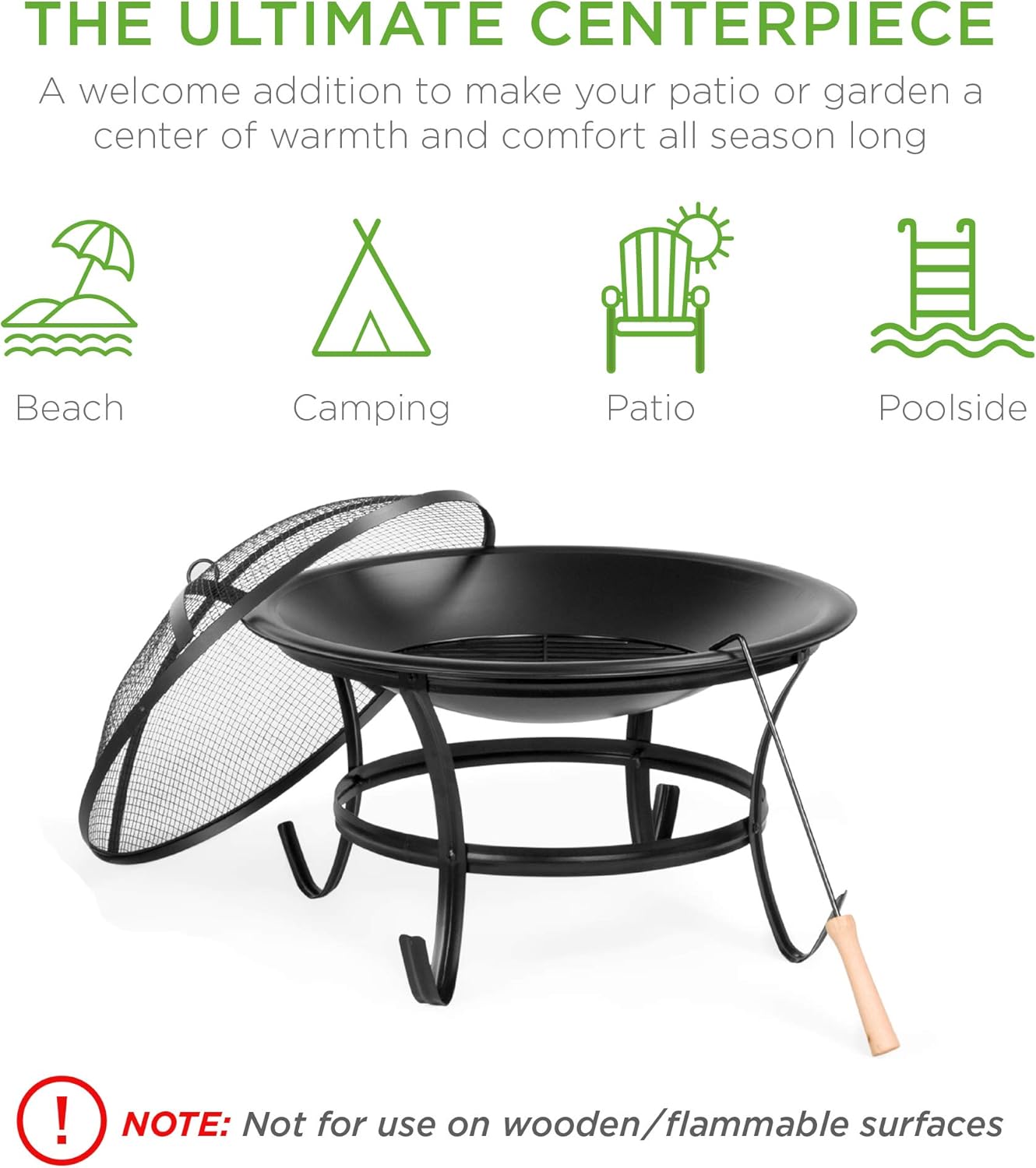 Best Choice Products 22-inch Outdoor Patio Steel Fire Pit Bowl BBQ Grill for Backyard, Camping, Picnic, Bonfire, Garden w/Spark Screen Cover, Log Grate, Poker : Garden & Outdoor