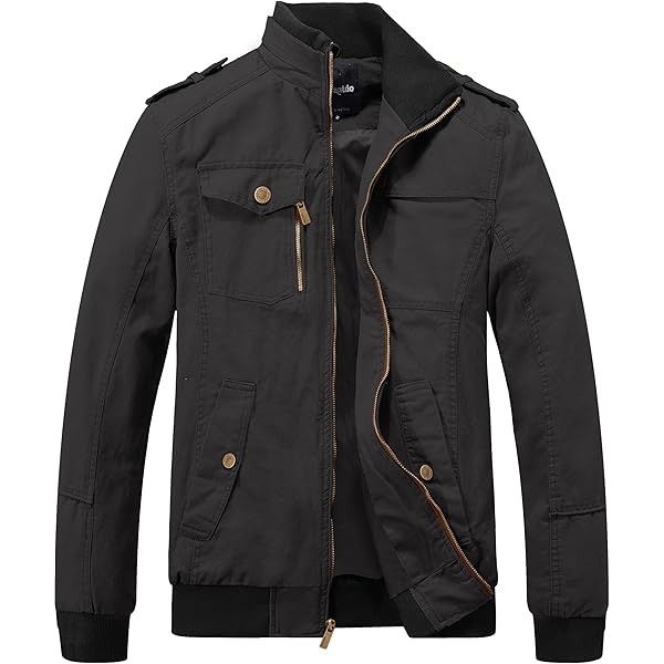 WenVen Men's Spring Zip-front Jacket Twill Cotton Windbreaker