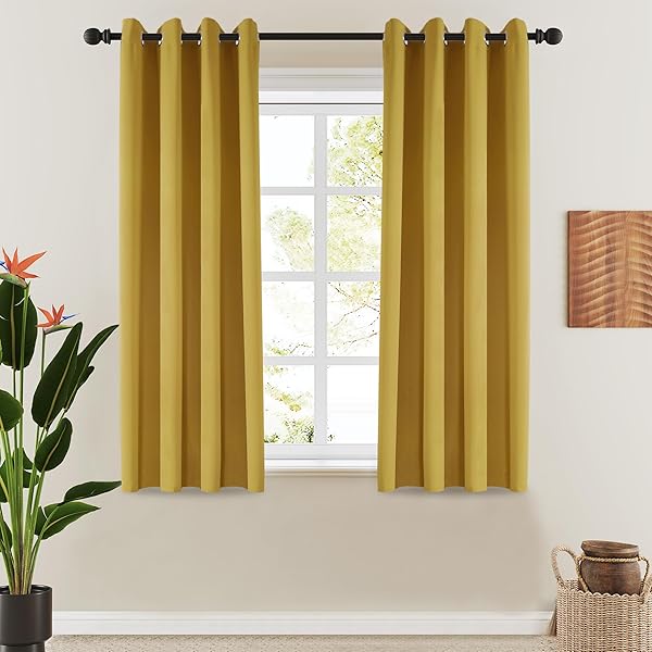 ROOM DARKENING CURTAINS 94 INCHES LONG GROMMET THERMAL INSULATED DRAPES WINDOW TREATMENT CURTAINS FOR BEDROOM(2 PANELS, W52 X L94 INCH, GOLDEN PALM)