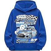 COZYEASE Boy's Letter Graphic Hoodies Long Sleeve Drop Shoulder Hooded Sweatshirt Streetwear