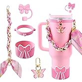 OFFCURVE 5PCS Butterfly Cup Accessories for Stanley Owala, Water Bottle Handle Strap for Stanley 30/40 oz, Including Straw Toppers, Silicone Cup Boot, Keychain Charms, Cup Decoration for Women Girls