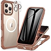 CENHUFO Privacy for iPhone 16 Pro Case, Compatible with Magsafe Magnetic Full Body Case Built-in 9H Tempered Glass Privacy Screen Protector and Camera Lens Protector, Shockproof Cover -Desert Brown