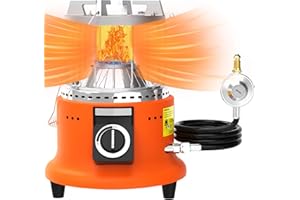 SEEYANG Outdoor Propane Heater with 5FT Propane Hose 2-in-1 Camping Gas Stove & Portable Camp Heaters Pressure Reducing Valve for Ice Fishing Hiking Hunting Survival Emergency Patio, Orange