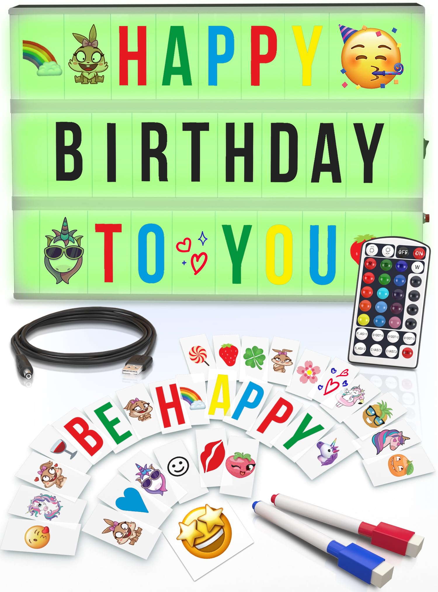 Cinema Light Box with Letters – Marquee Color Changing Light Box Sign with 386 Black & Color Letters & Emoji & 2 Markers- Premium Light Up Letter Board – 16 Dimmable Remote