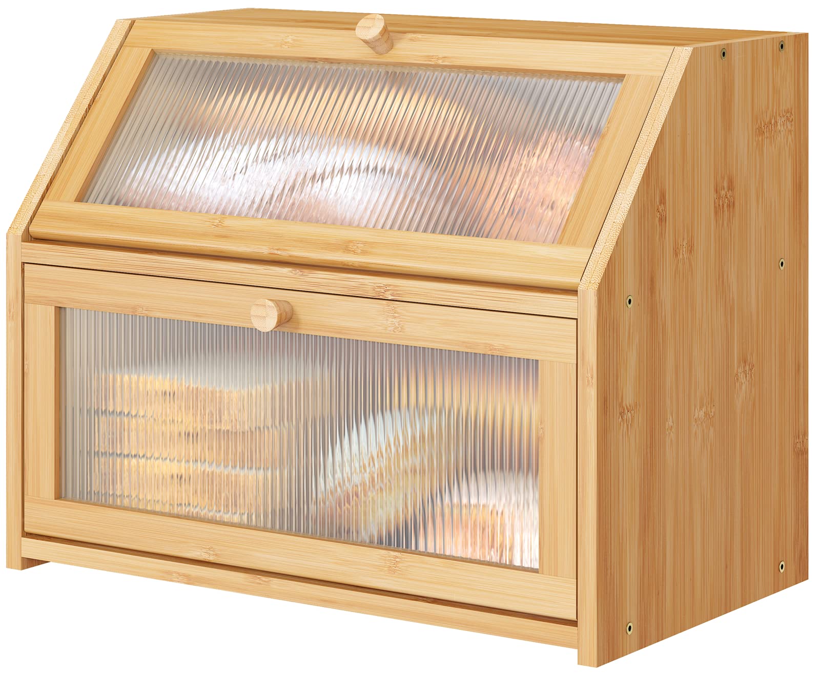 Photo 1 of Vriccc Bread Box for Kitchen Counter, Large Bamboo Wood Double Layer Bread Box, Wooden Bread Storage Capacity